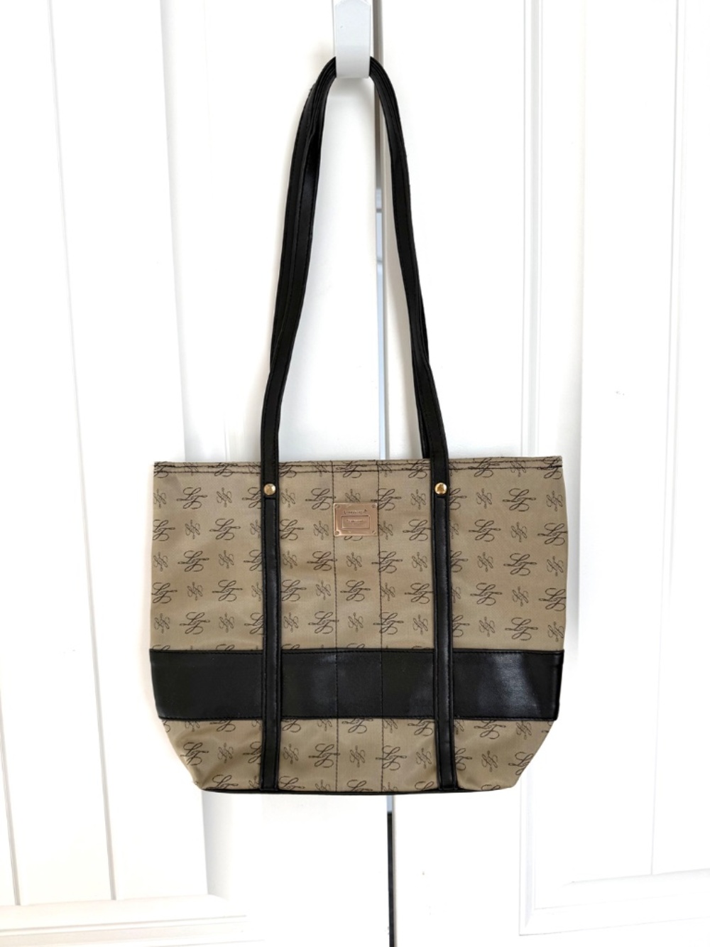 Longaberger Olive Green Black Logo Print Shoulder Tote Bag